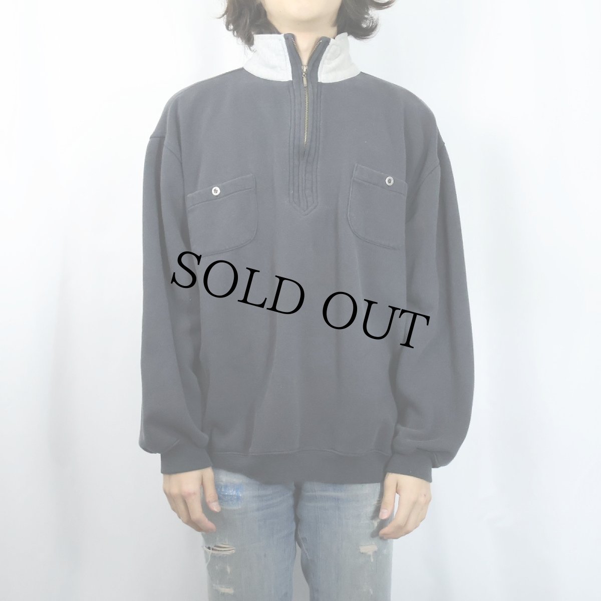 画像2: 90's〜 John Blair エルボーパッチ付き ハーフジップスウェット BLACK XL (2)