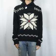 画像2: Ralph Lauren ノルディック柄 ショールカラー コットン×カシミアニットセーター BLACK XL (2)