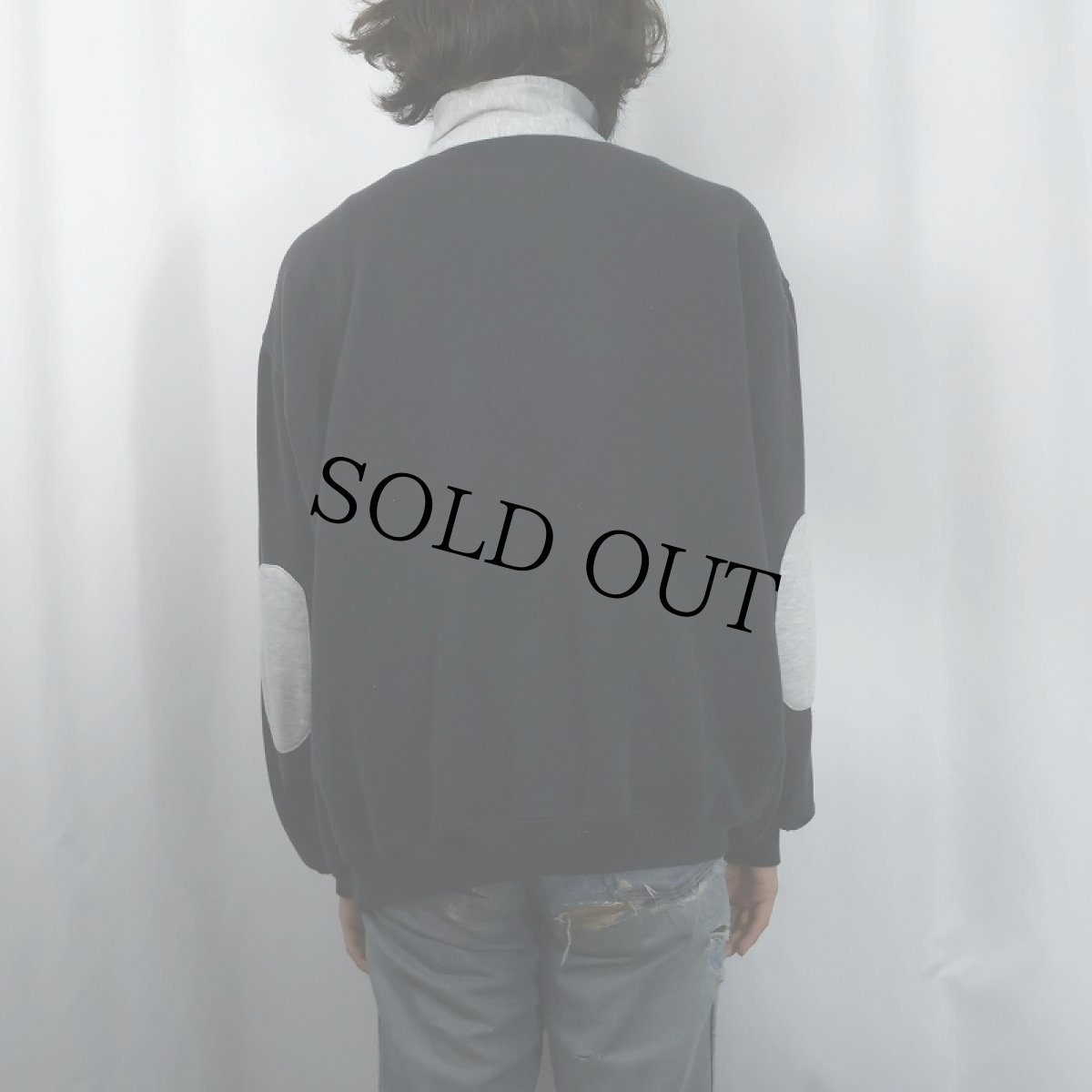 画像3: 90's〜 John Blair エルボーパッチ付き ハーフジップスウェット BLACK XL (3)
