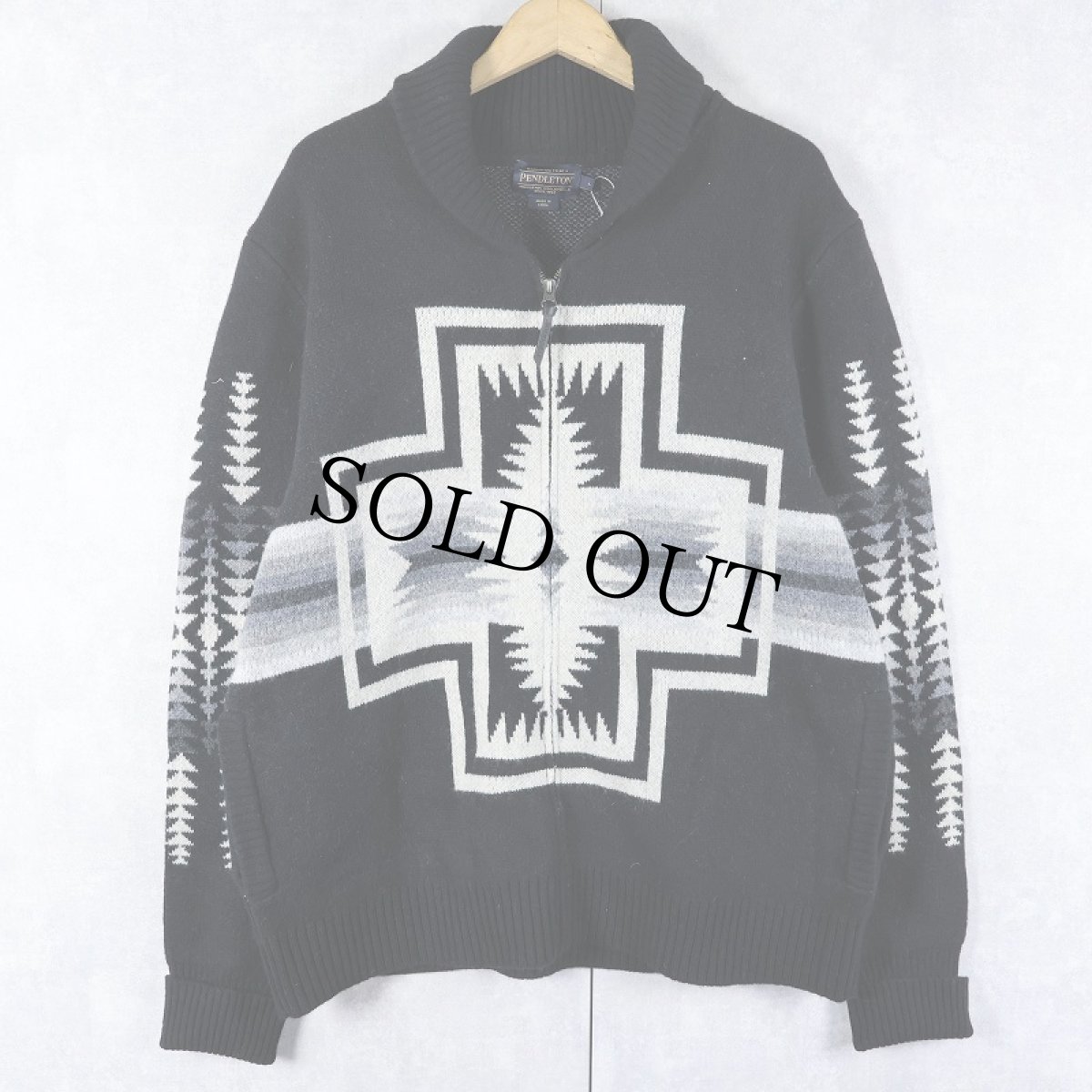 画像1: PENDLETON ネイティブ柄 カウチンニットジャケット BLACK L (1)