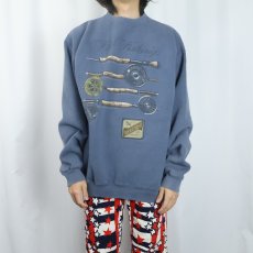 画像2: 90's Eddie Bauer USA製 "Fly Fishing" プリントスウェット L (2)