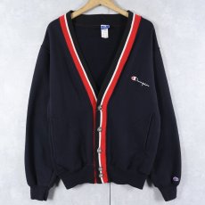 画像1: 90's Champion 青刺繍タグ 中期 USA製 ロゴ刺繍 スウェットカーディガン BLACK L (1)