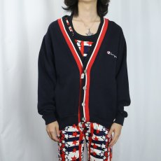 画像2: 90's Champion 青刺繍タグ 中期 USA製 ロゴ刺繍 スウェットカーディガン BLACK L (2)