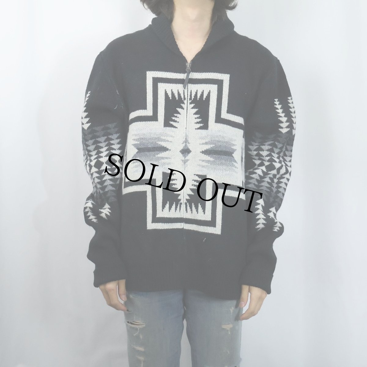 画像2: PENDLETON ネイティブ柄 カウチンニットジャケット BLACK L (2)