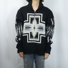 画像2: PENDLETON ネイティブ柄 カウチンニットジャケット BLACK L (2)