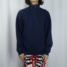 画像2: 90's RUSSELL ATHLETIC USA製 ハーフジップ 無地スウェット NAVY XL (2)