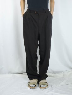 画像2: ストライプ柄 3タックウールスラックス DARK BROWN W34 (2)