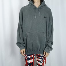 画像2: 90's NIKE USA製 ロゴ刺繍スウェットフーディー L (2)