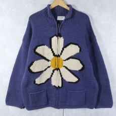 画像1: 90's ECUADOR製 花柄編み ウールニット ジップジャケット (1)