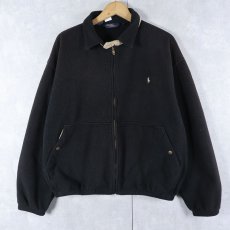 画像1: 90's POLO Ralph Lauren USA製 ロゴ刺繍 フリーススイングトップ BLACK L (1)