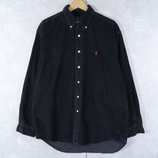 画像1: Ralph Lauren ロゴ刺繍 コーデュロイボタンダウンシャツ BLACK L (1)