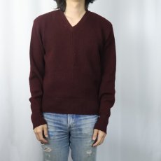 画像2: 50〜60's Scotsman Outerwear リブ編み Vネックウールニットセーター (2)