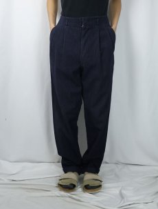 画像2: 〜80's ピンストライプ柄 2タック ウールスラックス NAVY W32 (2)