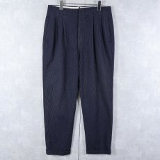 画像1: 〜80's ピンストライプ柄 2タック ウールスラックス NAVY W32 (1)