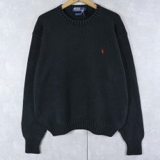 画像1: POLO Ralph Lauren ロゴ刺繍 コットンニットセーター BLACK XL (1)