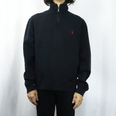 画像2: POLO Ralph Lauren ロゴ刺繍 ハーフジップスウェット BLACK M (2)