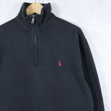 画像1: POLO Ralph Lauren ロゴ刺繍 ハーフジップスウェット BLACK M (1)
