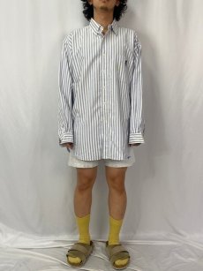 画像2: Ralph Lauren "BIG SHIRT" ポロベア刺繍 ストライプ柄 コットンボタンダウンシャツ L (2)