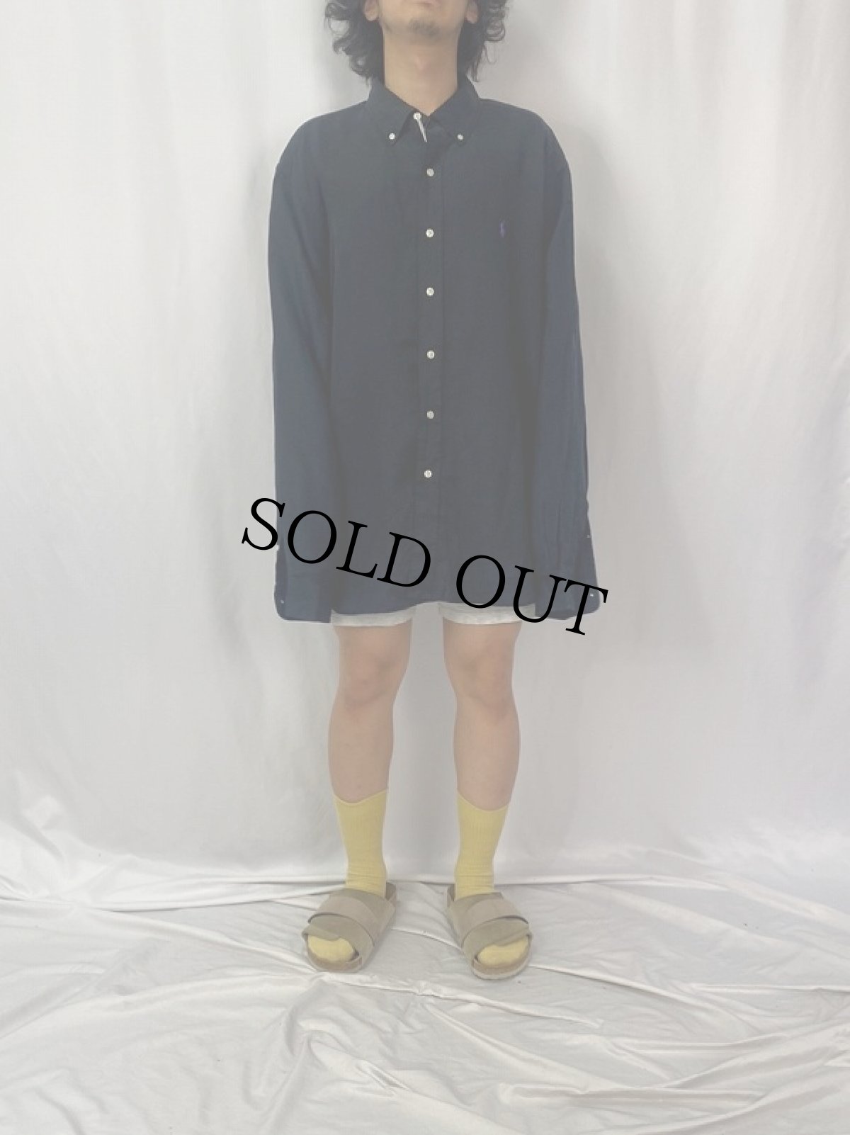 画像2: Ralph Lauren "CLASSIC FIT" リネン×シルクボタンダウンシャツ XXL (2)