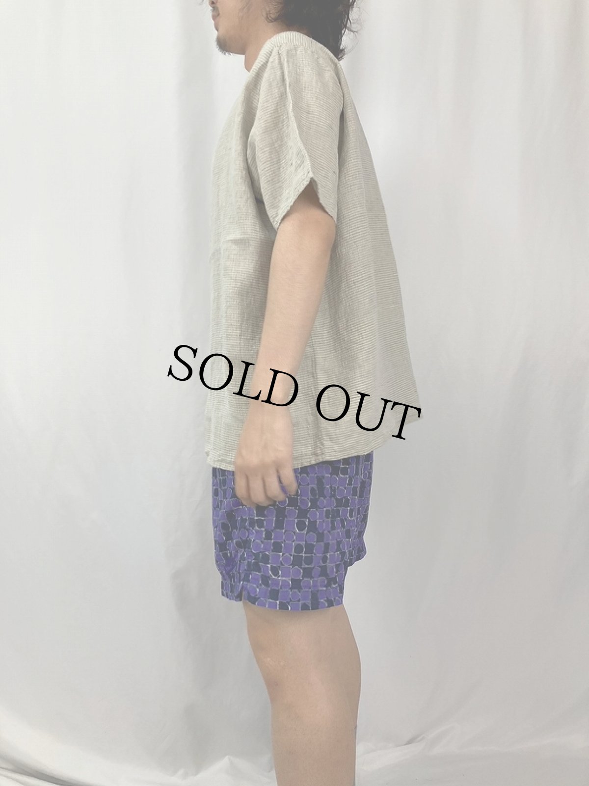 画像3: FLAX ボーダー柄 リネンTシャツ L (3)