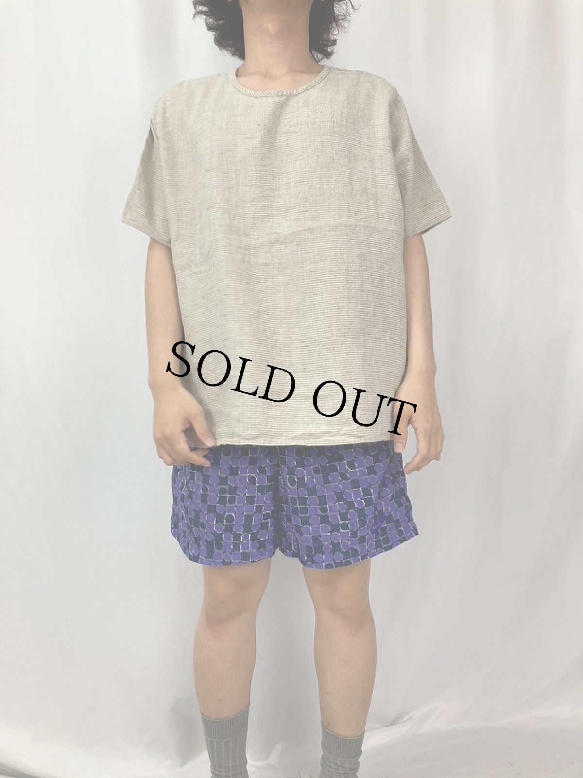 画像2: FLAX ボーダー柄 リネンTシャツ L (2)