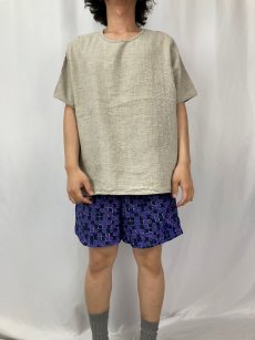 画像2: FLAX ボーダー柄 リネンTシャツ L (2)