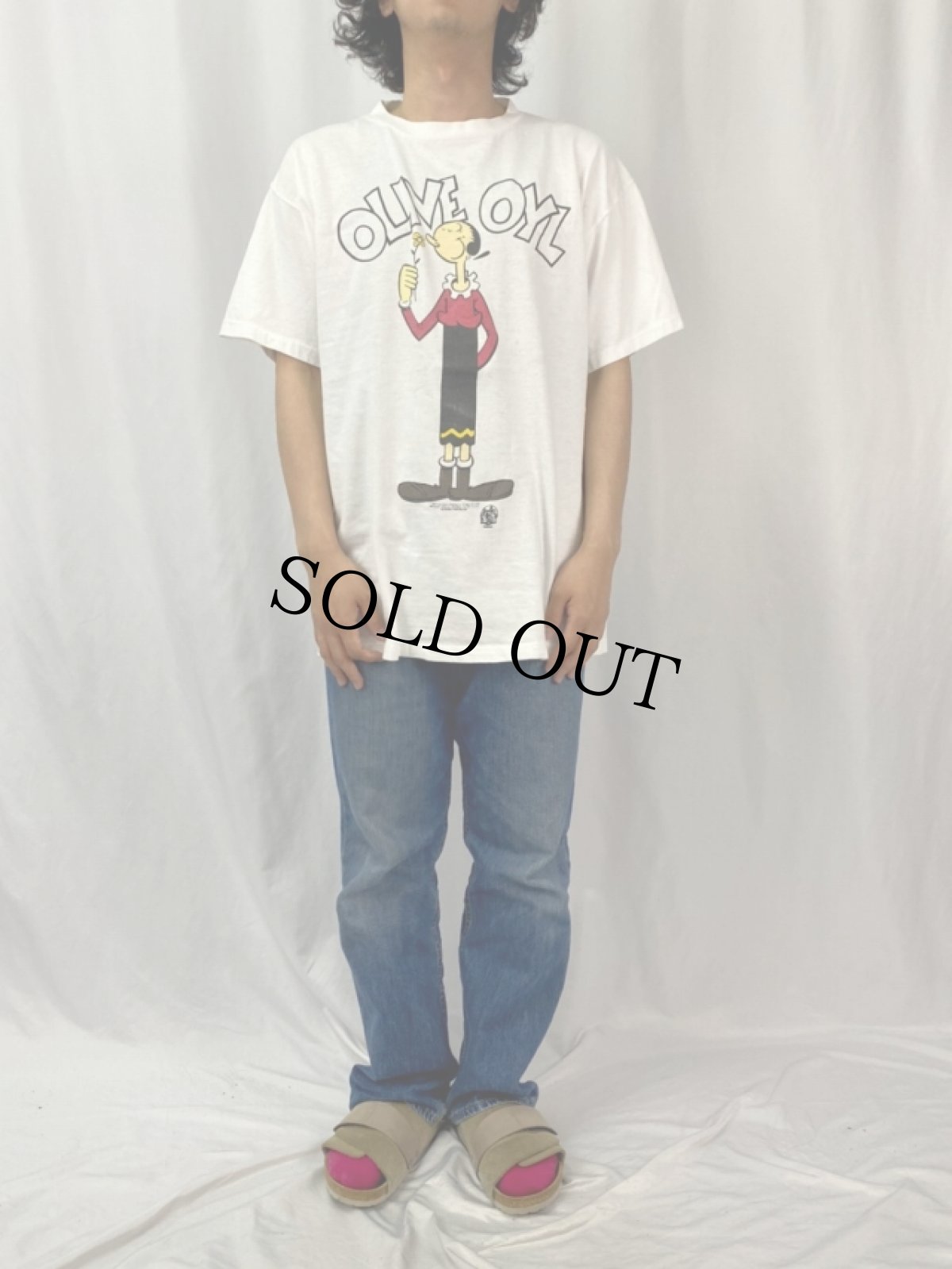 画像3: 90's POPEYE USA製 "OLIVE" キャラクタープリントTシャツ L (3)