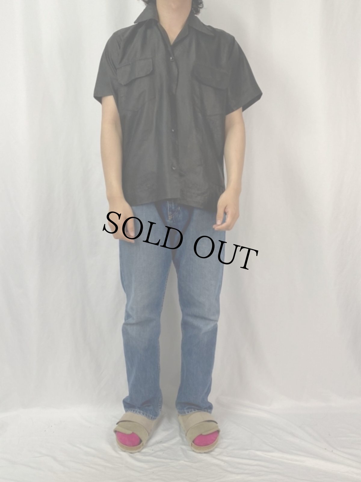 画像2: 40's 猫目ボタン コットンオープンカラーシャツ (2)