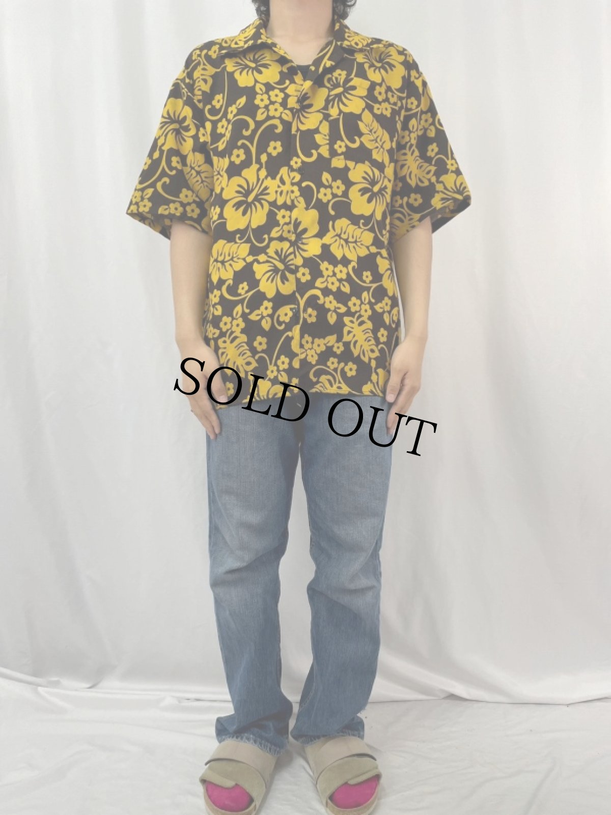 画像2: 70〜80's USA製 花柄ハワイアンシャツ M (2)