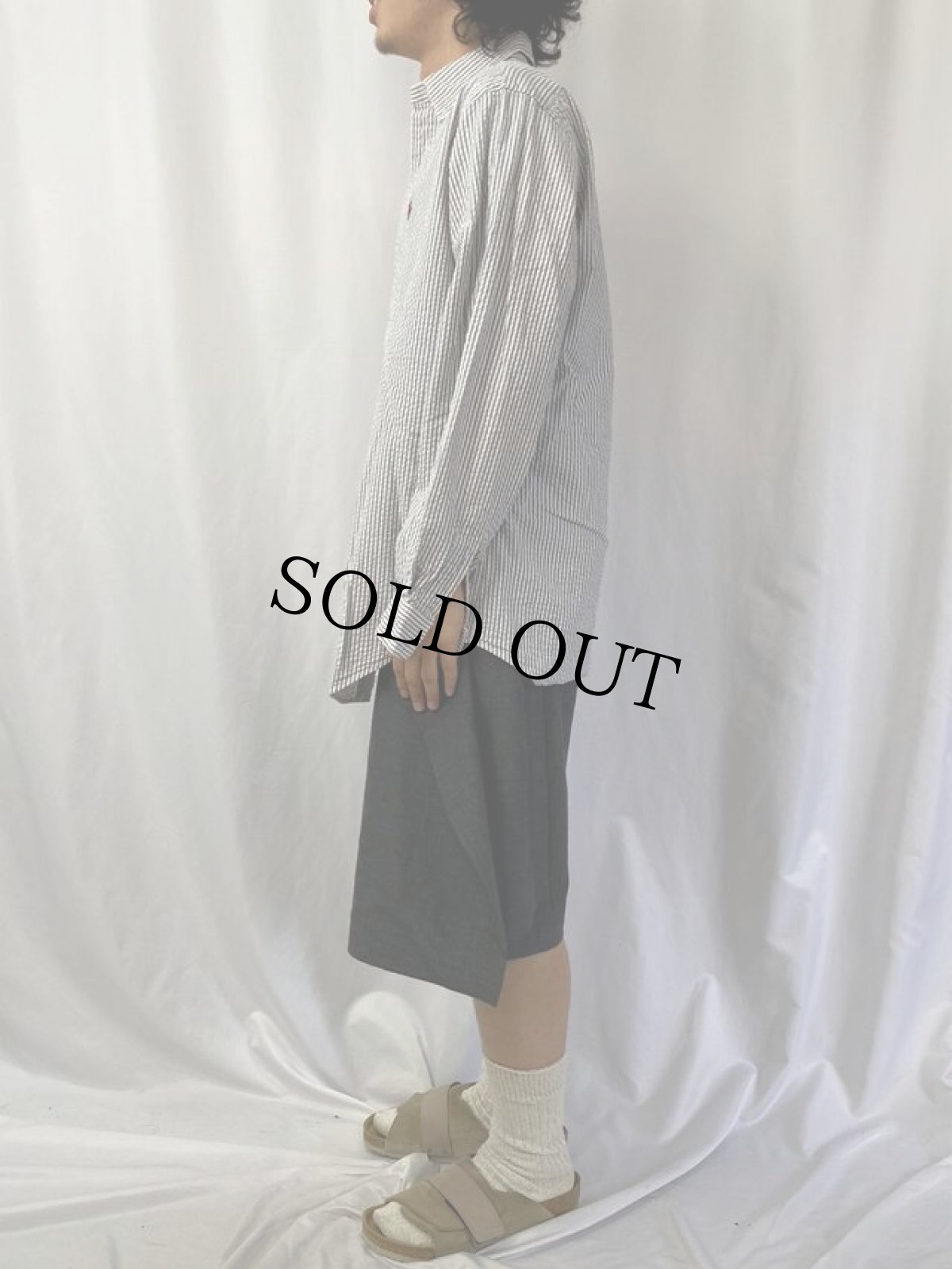 画像3: Ralph Lauren ストライプ柄 シアサッカーボタンダウンシャツ L (3)