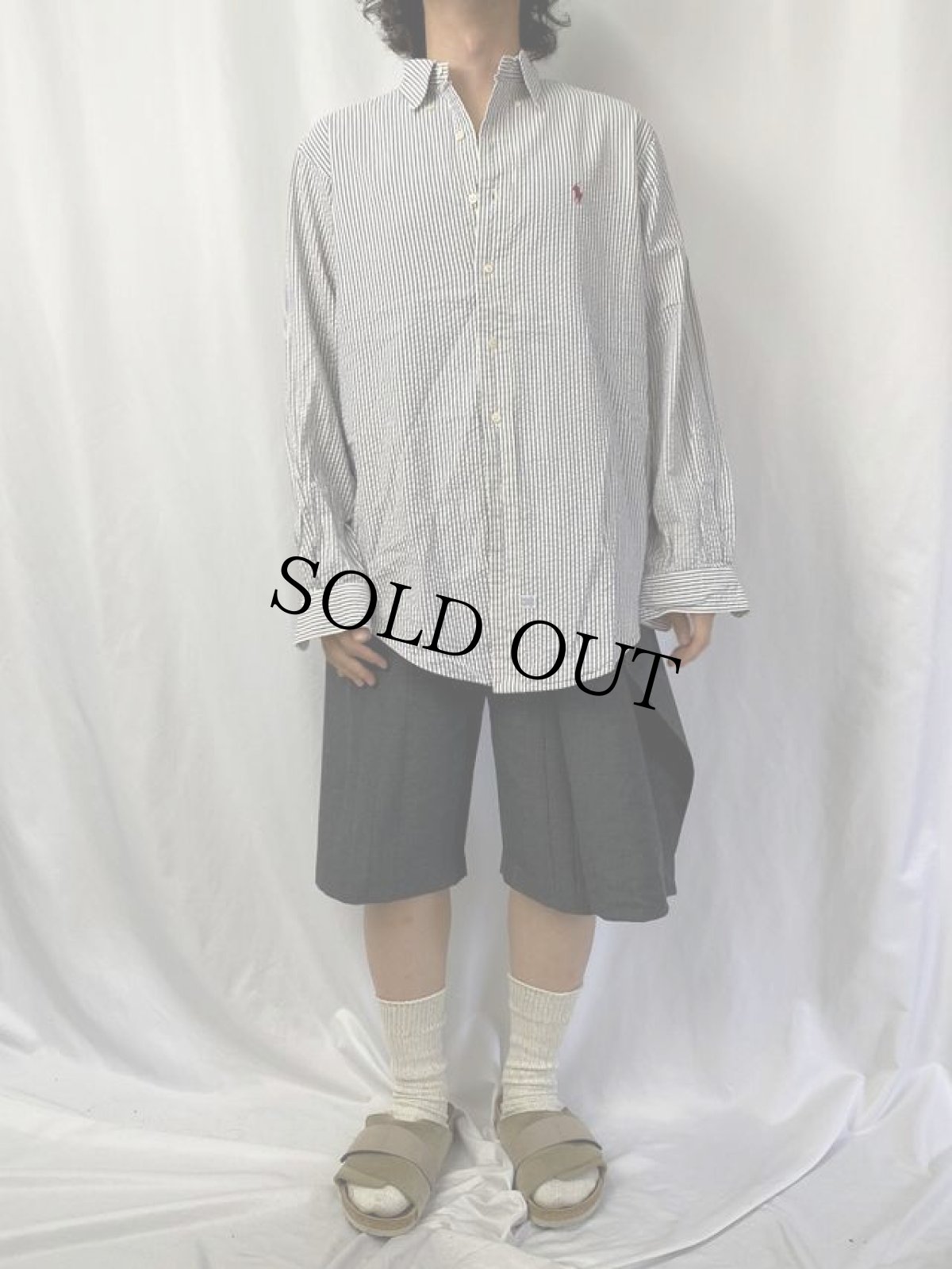 画像2: Ralph Lauren ストライプ柄 シアサッカーボタンダウンシャツ L (2)