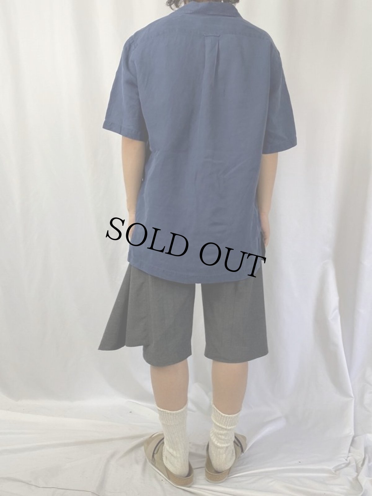 画像4: POLO Ralph Lauren "CALDWELL" リネン×シルク オープンカラーシャツ NAVY M (4)