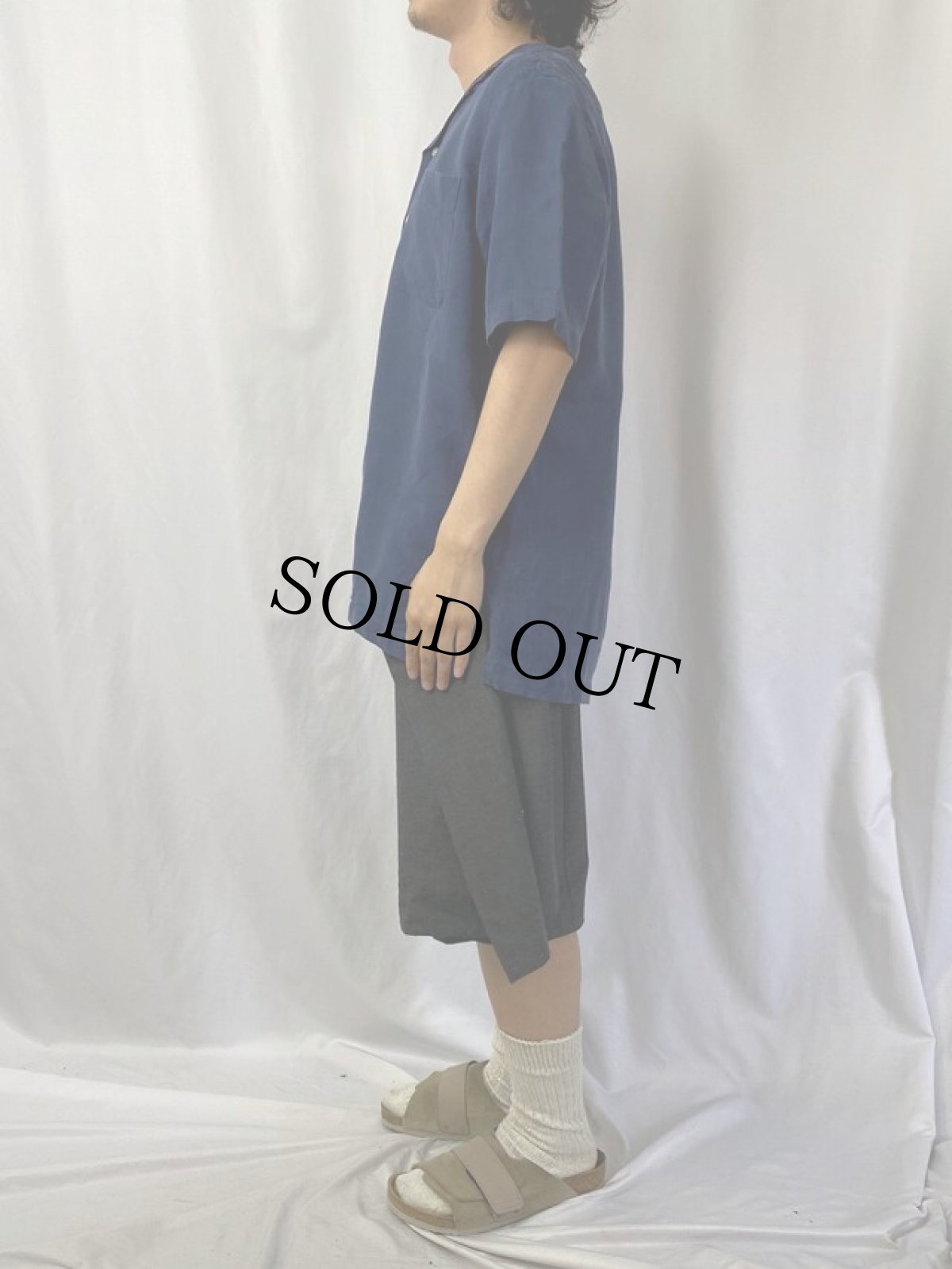 画像3: POLO Ralph Lauren "CALDWELL" リネン×シルク オープンカラーシャツ NAVY M (3)