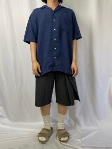 画像2: POLO Ralph Lauren "CALDWELL" リネン×シルク オープンカラーシャツ NAVY M (2)