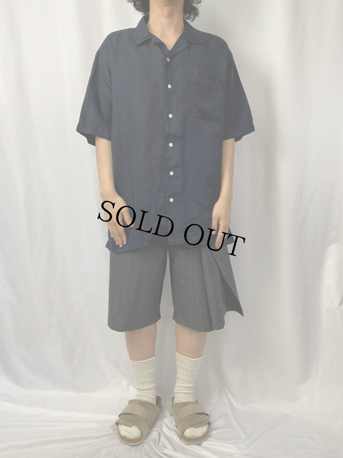 画像2: POLO Ralph Lauren リネン×シルク オープンカラーシャツ BLACK L (2)