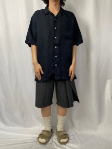 画像2: POLO Ralph Lauren リネン×シルク オープンカラーシャツ BLACK L (2)