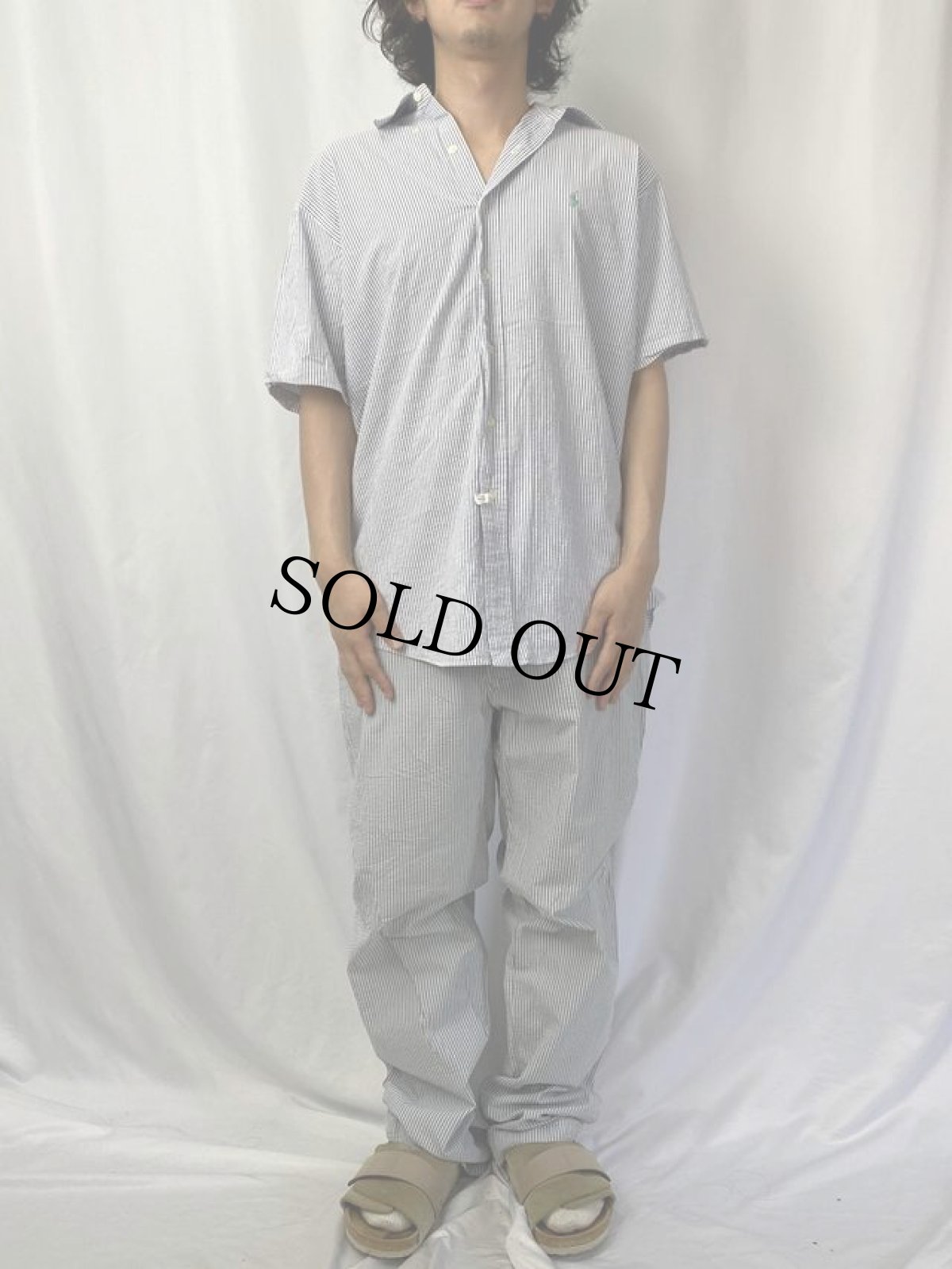 画像2: Ralph Lauren "CUSTOM FIT" ストライプ柄 シアサッカーボタンダウンシャツ L (2)