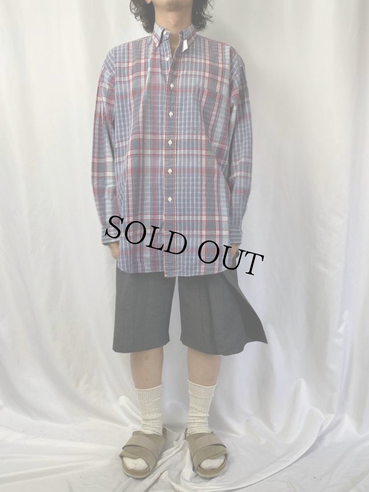 画像2: Ralph Lauren "The Big Shirt" チェック柄 シアサッカーボタンダウンシャツ M (2)