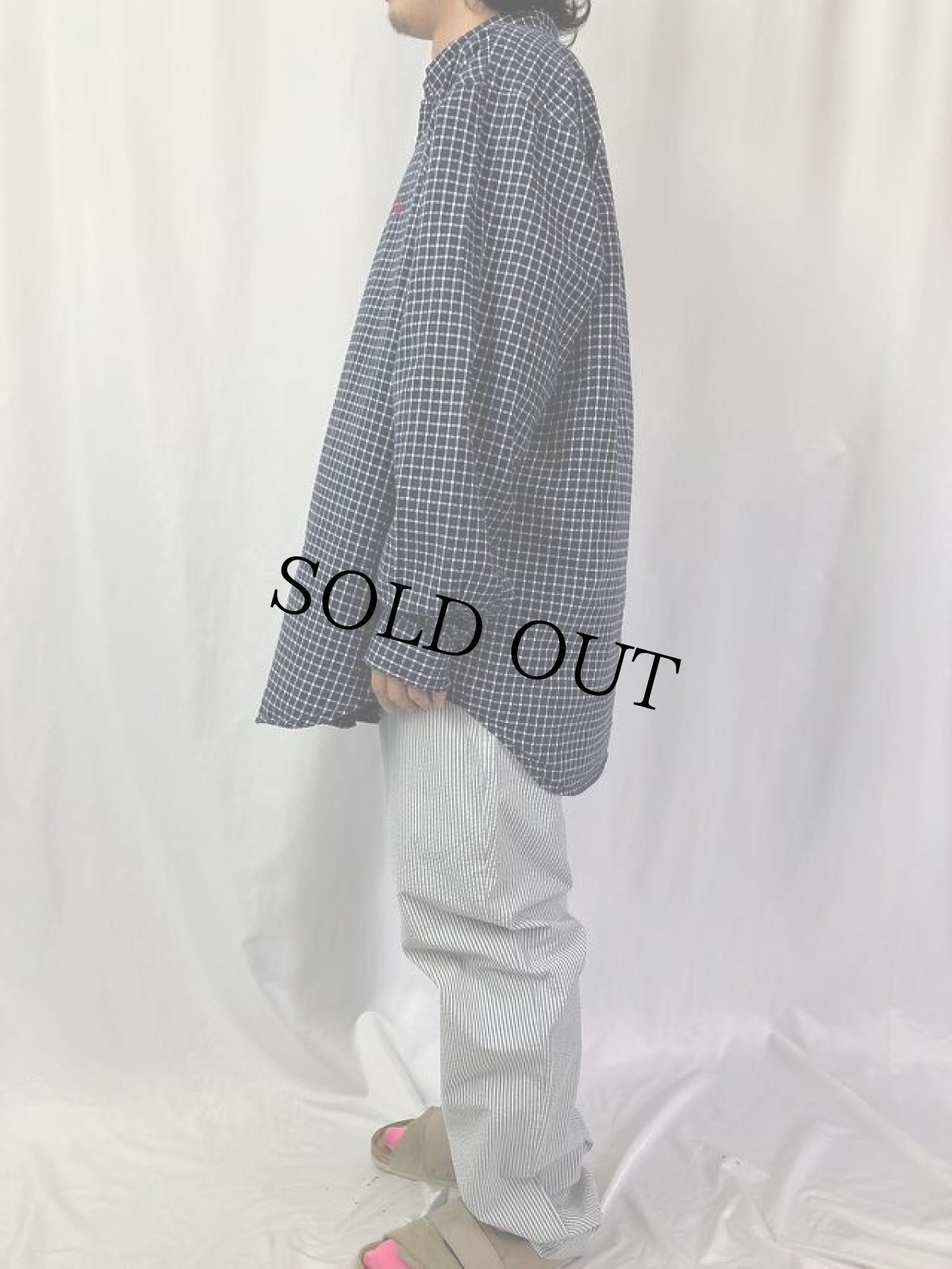 画像3: Ralph Lauren "BRAIRE" チェック柄 シアサッカーボタンダウンシャツ NAVY XL (3)