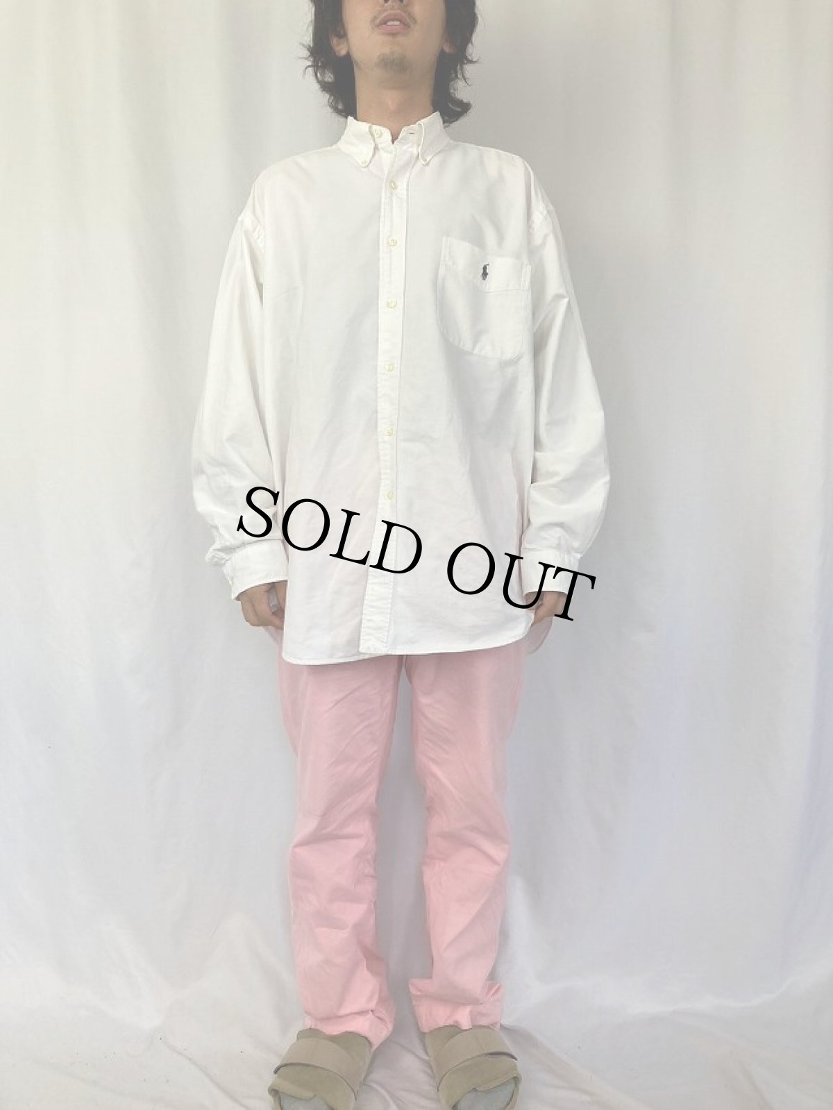 画像2: Ralph Lauren "BIG SHIRT" コットンボタンダウンシャツ L (2)