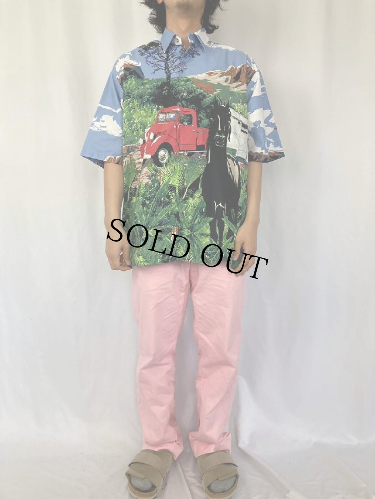 画像2: 90's Roper 風景柄コットンシャツ M (2)