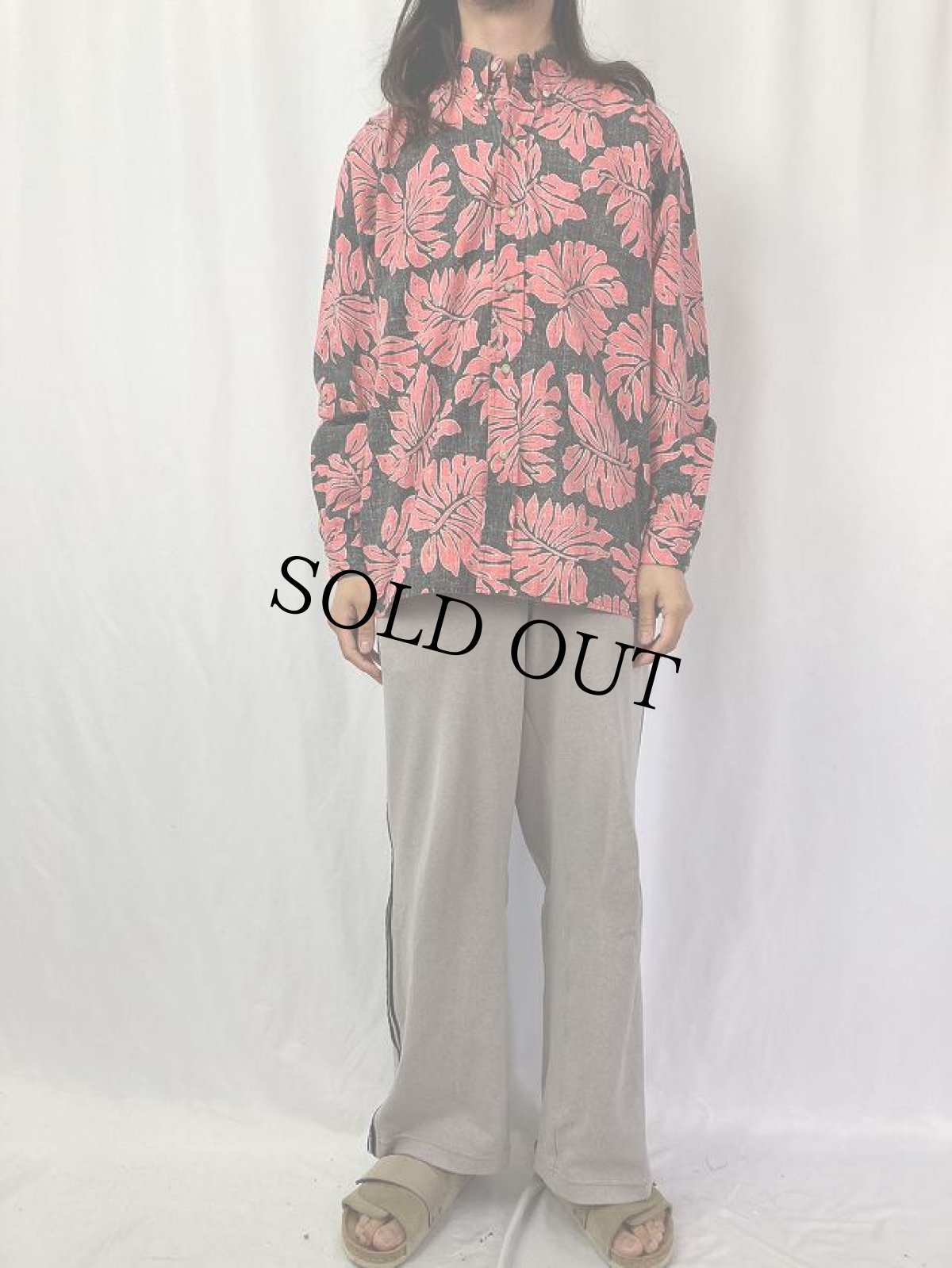 画像2: 90's Reyn Spooner リーフ柄 スプーナークロス ボタンダウンシャツ L (2)