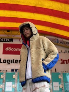 画像1: COMFY OUTDOOR GARMENT "RABBIT HOODIE" BEIGE×BLUE 【S】 (1)
