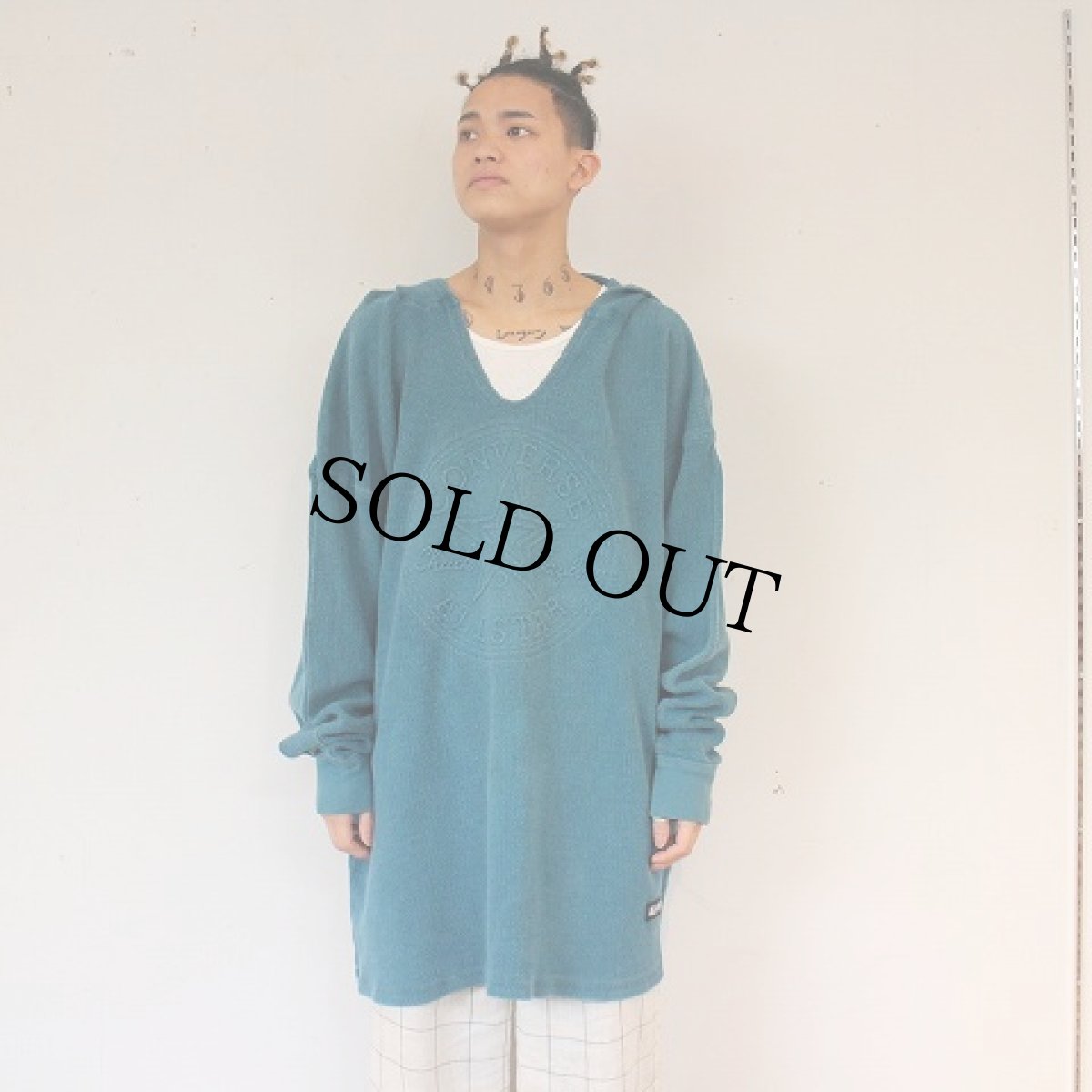 画像6: 90's CONVERSE USA製 エンボスロゴ コットンニットパーカー M (6)