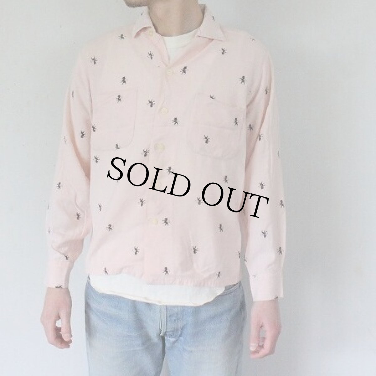 画像2: 50's Lancer Lion Pattern 黒ピン Rayon Shirts M (2)