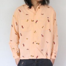 画像2: 50's Nofade Dog Pattern 黒ピン Rayon Shirts M (2)