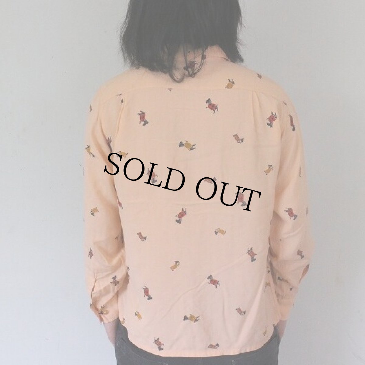 画像4: 50's Nofade Dog Pattern 黒ピン Rayon Shirts M (4)