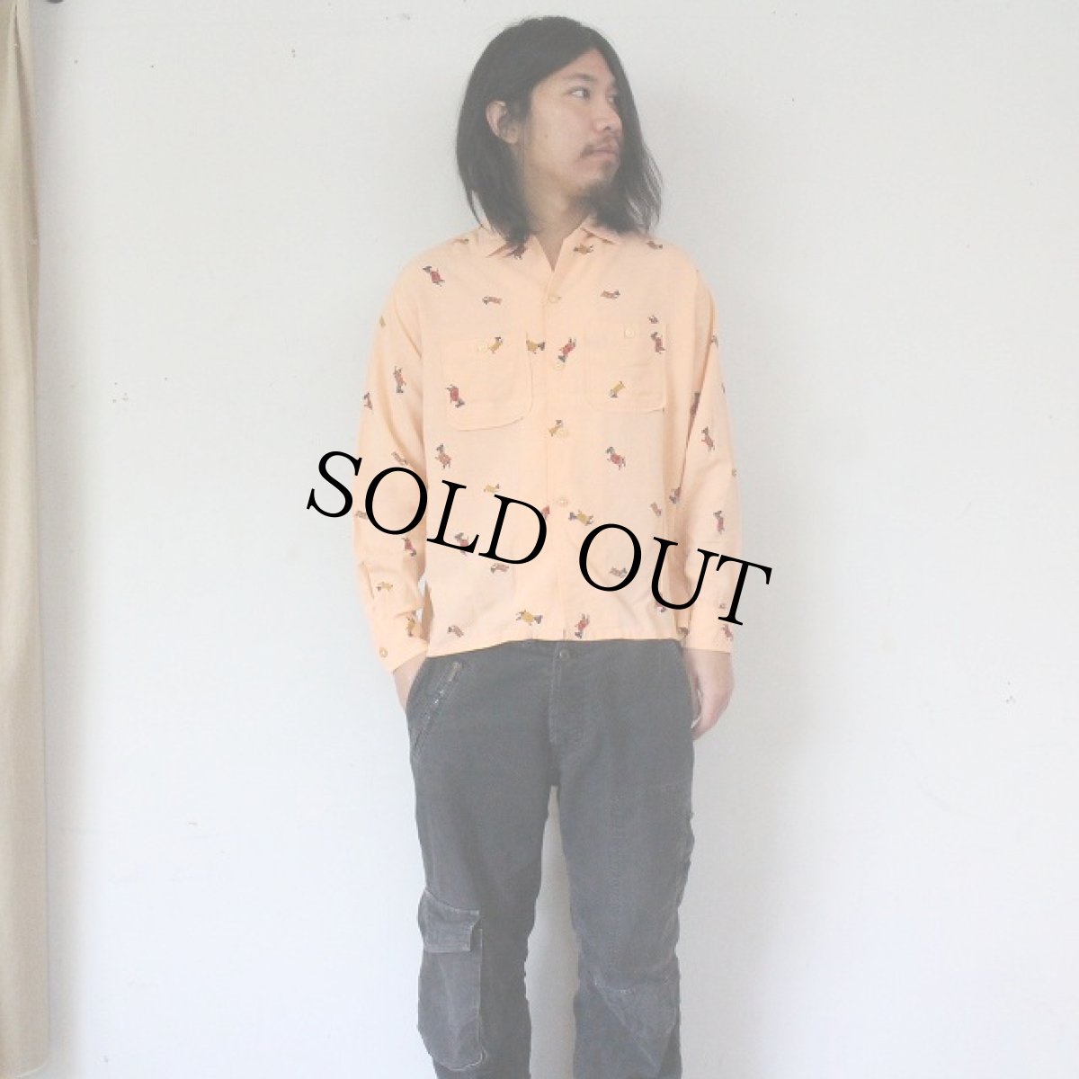 画像5: 50's Nofade Dog Pattern 黒ピン Rayon Shirts M (5)