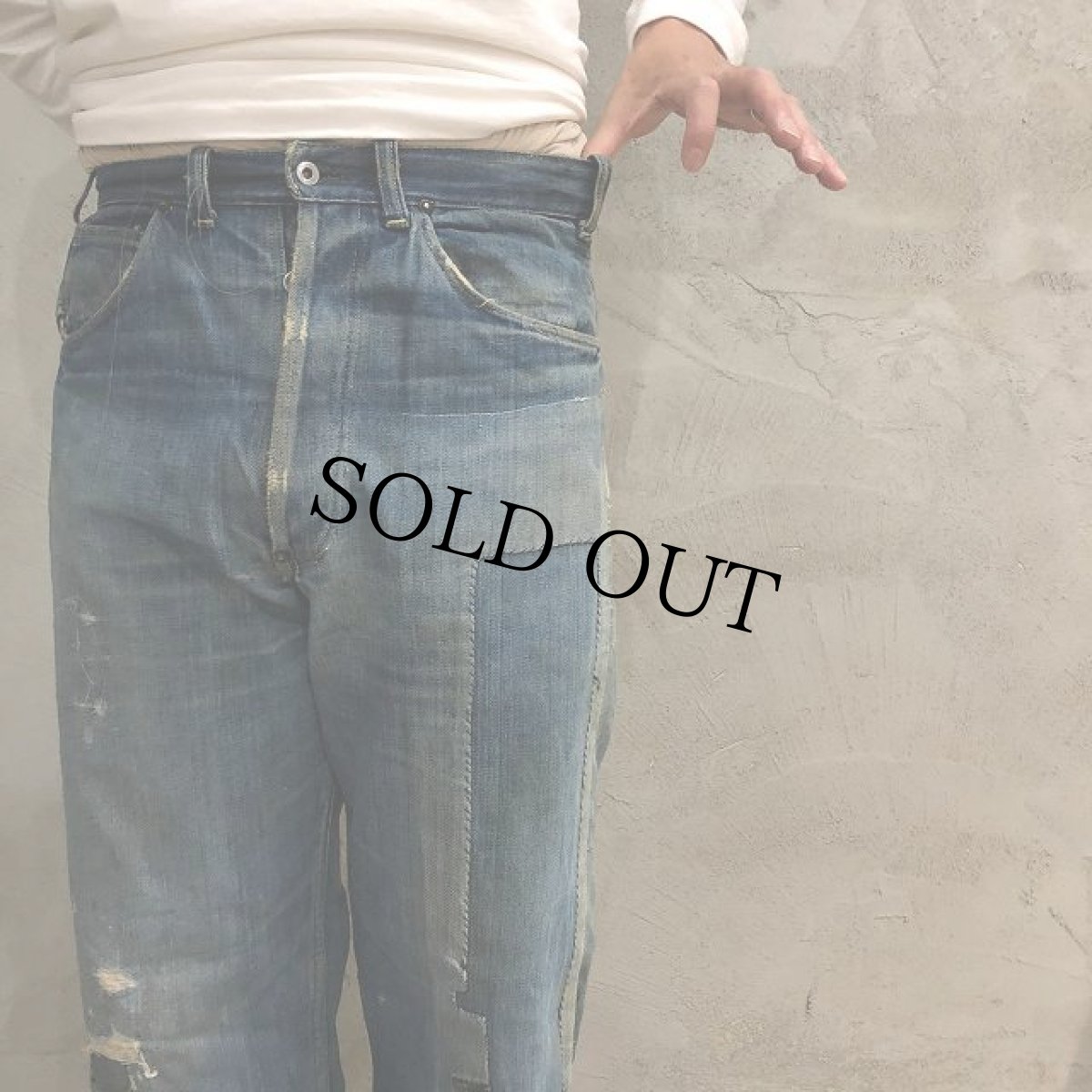 画像8: 40's FOREMOST JCPenney 股リベ革パッチ 5ポケットデニムパンツ W30 (8)