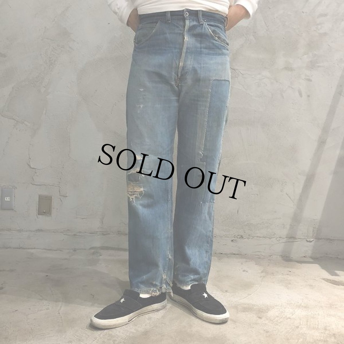 画像3: 40's FOREMOST JCPenney 股リベ革パッチ 5ポケットデニムパンツ W30 (3)